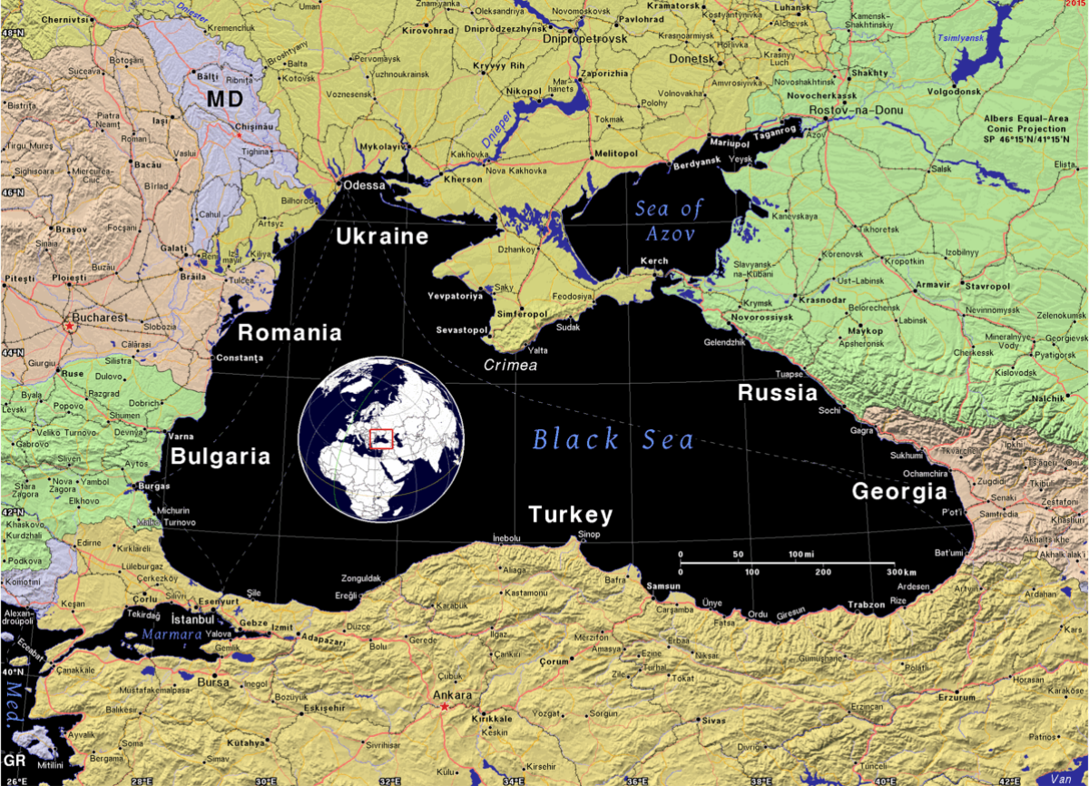 Map of Black Sea and Sea of Asov. Public domain. Ian Macky, Black Sea | Karadeniz | Chorne More | Marea Neagra 